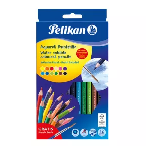 Pelikan Creioane Color Solubile In Apa, 12 Culori, Sectiune Hexagonala