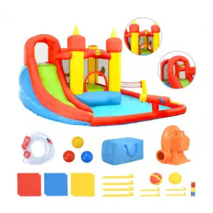 Happy Hop Saltea gonflabilă cu tobogan și piscină, 410x385x220 cm, PVC