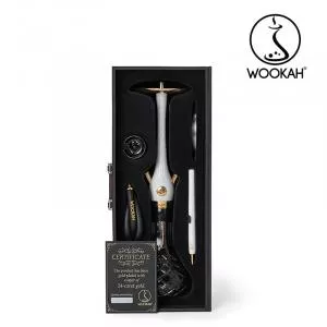 WOOKAH Narghilea din lemn, Placata Cu Aur 24K, Model White Nox, Vas Check Black