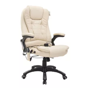 HomCom Fotoliu de Birou cu Masaj in Piele Sintetica, Beige, 62x68x111-121cm