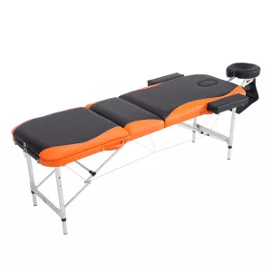 HomCom Sezlong pentru Masaj Profesional Pliabil in Aluminiu Negru si Portocaliu 214 x 60 cm