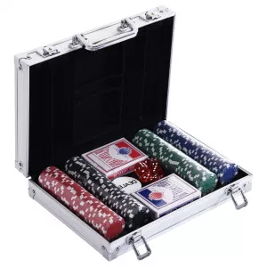HomCom Set de Poker, 200 jetoane, Carcasa de aluminiu, Argintiu