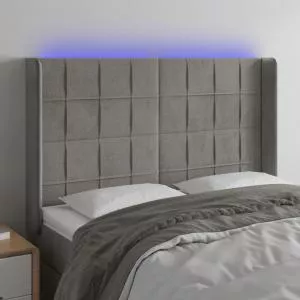 vidaXL Tăblie de pat cu LED, gri deschis, 147x16x118/128 cm, catifea 3124096