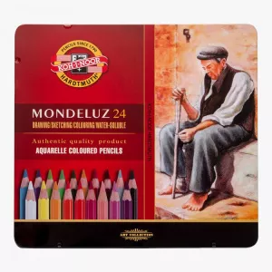 Koh-I-Noor Set 24 creioane colorate Aquarell MONDELUZ, cutie metalica, culori asortate