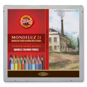 Koh-I-Noor Set 24 creioane colorate Aquarell MONDELUZ, cutie metalica, landscape