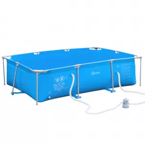 Outsunny Piscina Supraterana Dreptunghiulara pentru Adulti, Filtru/Supapa din otel/PVC, 252x152x65cm, Albastru