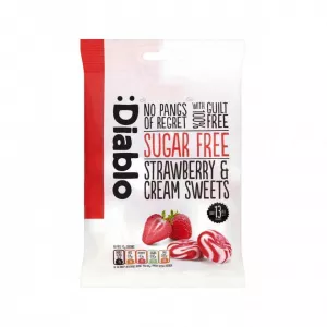 Diablo Bomboane cremoase cu capsuni si frisca, fara zahar, 75g