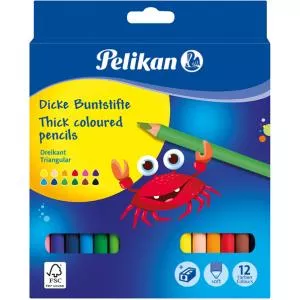 Pelikan Creioane colorate Jumbo, 12 culori + ascutitoare 700160