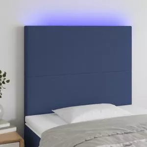 vidaXL Tăblie de pat cu LED, albastru, 90x5x118/128 cm, textil 3122132