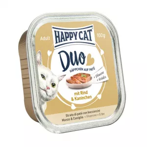 Happy Cat Duo bucăți în pateu - Bovine și iepure 6 x 100 g