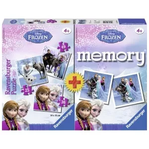 Ravensburger Puzzle + Joc Memory Frozen 3 Buc In Cutie 25/36/49 Piese