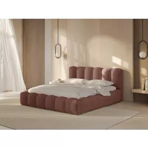 Micadoni Pat tapitat cu somiera rabatabila si lada depozitare, 200x200 cm, Lupine-138, tesatura structurata chenille, roz inchis