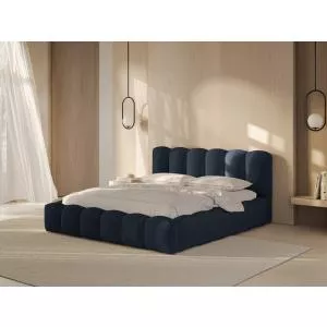 Micadoni Pat tapitat cu somiera rabatabila si lada depozitare, 160x200 cm, Lupine-138, tesatura structurata chenille, albastru regal