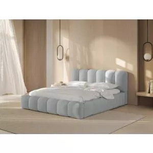 Micadoni Pat tapitat cu somiera rabatabila si lada depozitare, 160x200 cm, Lupine-138, tesatura structurata chenille, gri deschis