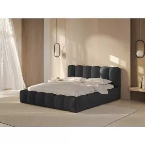 Micadoni Pat tapitat cu somiera rabatabila si lada depozitare, 160x200 cm, Lupine-138, tesatura structurata chenille, antracit