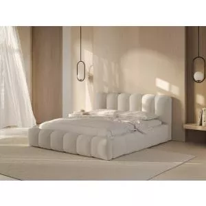 Micadoni Pat tapitat cu somiera rabatabila si lada depozitare, 180x200 cm, Lupine-138, tesatura structurata chenille, bej deschis