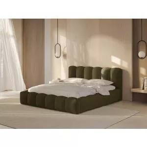Micadoni Pat tapitat cu somiera rabatabila si lada depozitare, 180x200 cm, Lupine-138, tesatura structurata chenille, verde