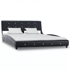 vidaXL Cadru de pat, negru, 135x190 cm, piele ecologică 280436