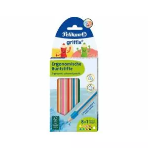 Pelikan Creioane Color Griffix, set 8+1 culori, grip ergonomic, blister, carton 700856