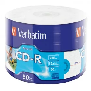 Verbatim CD-R 52X INKJET PRINT 700MB 50 PACK WRAP EXTRA PROTECTION 43794