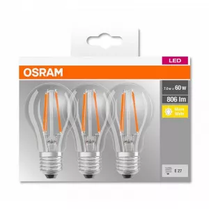 Osram Set 3 becuri Led E27, 7W, 806 lumeni, lumina calda(2700K)