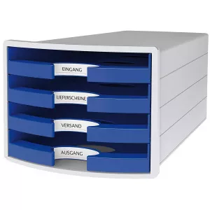 Han Suport plastic cu 4 sertare pt. documente Impuls 2.0 (open) - gri deschis - sertare albastre