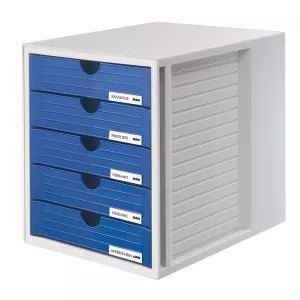 Han Suport plastic cu 5 sertare pentru documente - gri albastru