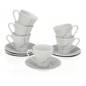 Versa Set 6 cesti cu farfurioare Lacy -, Gri & Argintiu