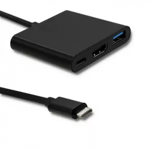 Qoltec USB-C Male > HDMI + USB 3.0 + USB-C Female, Black 50430