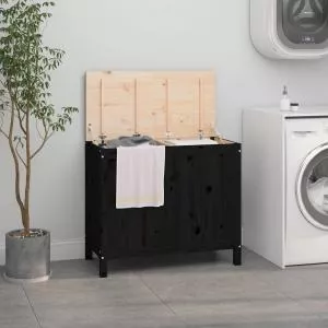 vidaXL Cutie de rufe, negru, 88,5x44x76 cm, lemn masiv de pin 823583