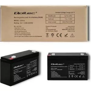 Qoltec AGM battery | 6V | 12Ah | Maintenance-free | Efficient| LongLife |  UPS, scale, cash register 53048
