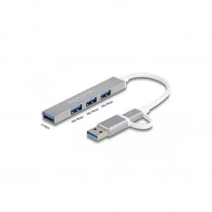 Delock 4 Port Slim USB Hub with USB Type-C™ or USB Type-A to 3 x USB 2.0 Type-A female + 1 x USB 5 Gbps Type-A female -64214
