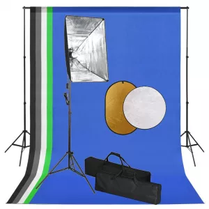 vidaXL Set studio foto cu lumini softbox, fundal și reflector 3067098