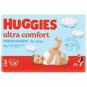 Huggies Ultra Comfort Mega, Marimea 3, 5-9 kg, 78 buc