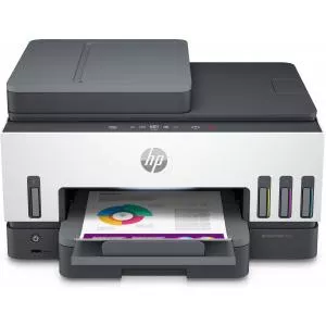 HP Imprimanta multifunctionala inkjet color Smart Tank 7605, A4, duplex, ADF, USB 2.0, Wi-Fi, 15 ppm negru, 9 ppm color, Alb-Gri