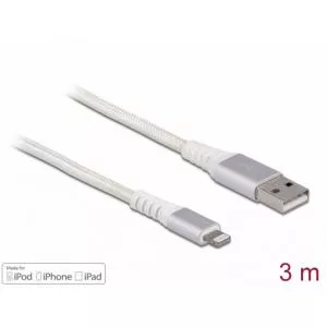 Delock Cablu date + incarcare USB la Apple Lightning MFI 3m Alb 83003