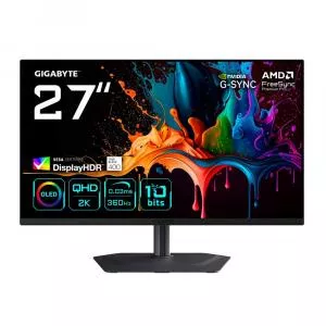 Gigabyte Monitor LED MO27Q3 27” OLED QHD Gaming Monitor - 2560 x 1440, 360Hz, 0.03ms, 250 cd/m², G-Sync Compatible, FreeSync Premium Pro, Display HDR True Black 400, HDMI 2.1, Displayport 1.4