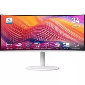 MSI Monitor VA LED 34inch Modern MD342CQPW, UWQHD (3440 x 1440), HDMI, DisplayPort, Boxe, Ecran curbat (Alb)