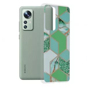 Techsuit Xiaomi 12 Verde cu Imprimeu Marmura