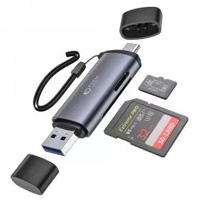Tech-Protect Card reader UltraBoost, micro SD / SD, conectori USB si USB-C, 5Gbps, Gri