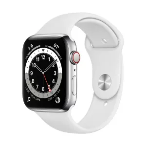Apple Watch Series 6 GPS + Cellular Silver Stainless Steel, 44 mm, White Band
