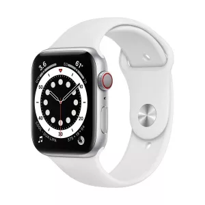 Apple Watch Series 6 GPS + Cellular Silver Aluminum, 44 mm, White Band