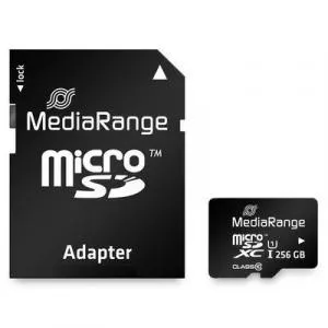 MediaRange   256GB, microSDXC, UHS-1, Clasa 10, Adaptor SD inclus MR946