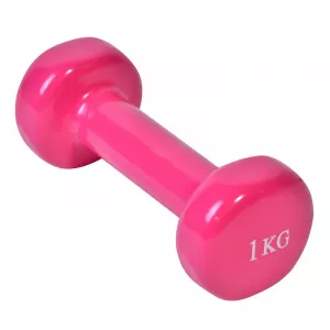 LiveUp Gantera vinil pentru fitness, 1 kg, dimensiune 13.5 cm, Roz