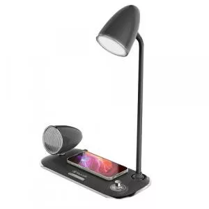 Tellur Incarcator wireless si lampa birou Nostalgia, 15W, Boxa Bluetooth 5W, Negru