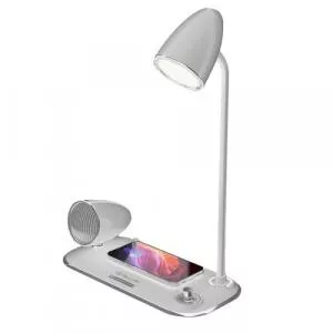Tellur Incarcator wireless si lampa birou Nostalgia, 15W, Boxa Bluetooth 5W, Alb