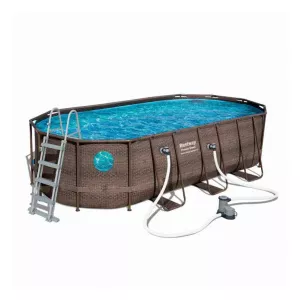 Bestway Piscina cu cadru metalic, ovala, cu pompa de filtrare + scara, 549 x 274 x 122 cm
