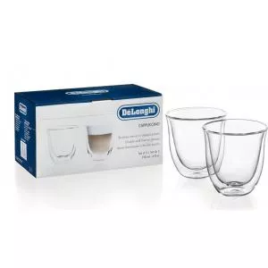 DeLonghi Set 2 pahare cappuccino 2x270 ml, Sticla termorezistenta, Transparente, Perete dublu