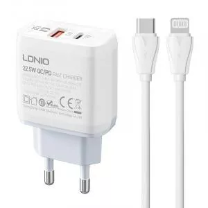 LDNIO Wall charger A2421C USB, USB-C 22.5W + USB-C - Lightning cable