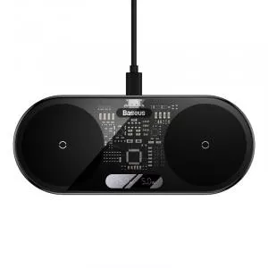 Baseus Incarcator wireless Digital LED Display  dublu cu afisaj digital 20W Negru WXSX010101